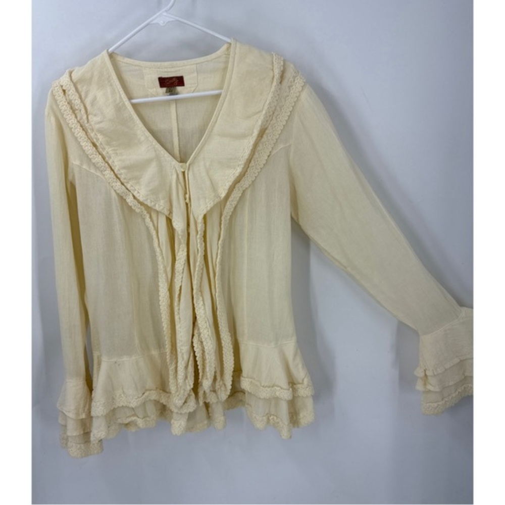 Scully’s Honey Creek Western 100% Peruvian Cotton Cream Ruffled shirt M